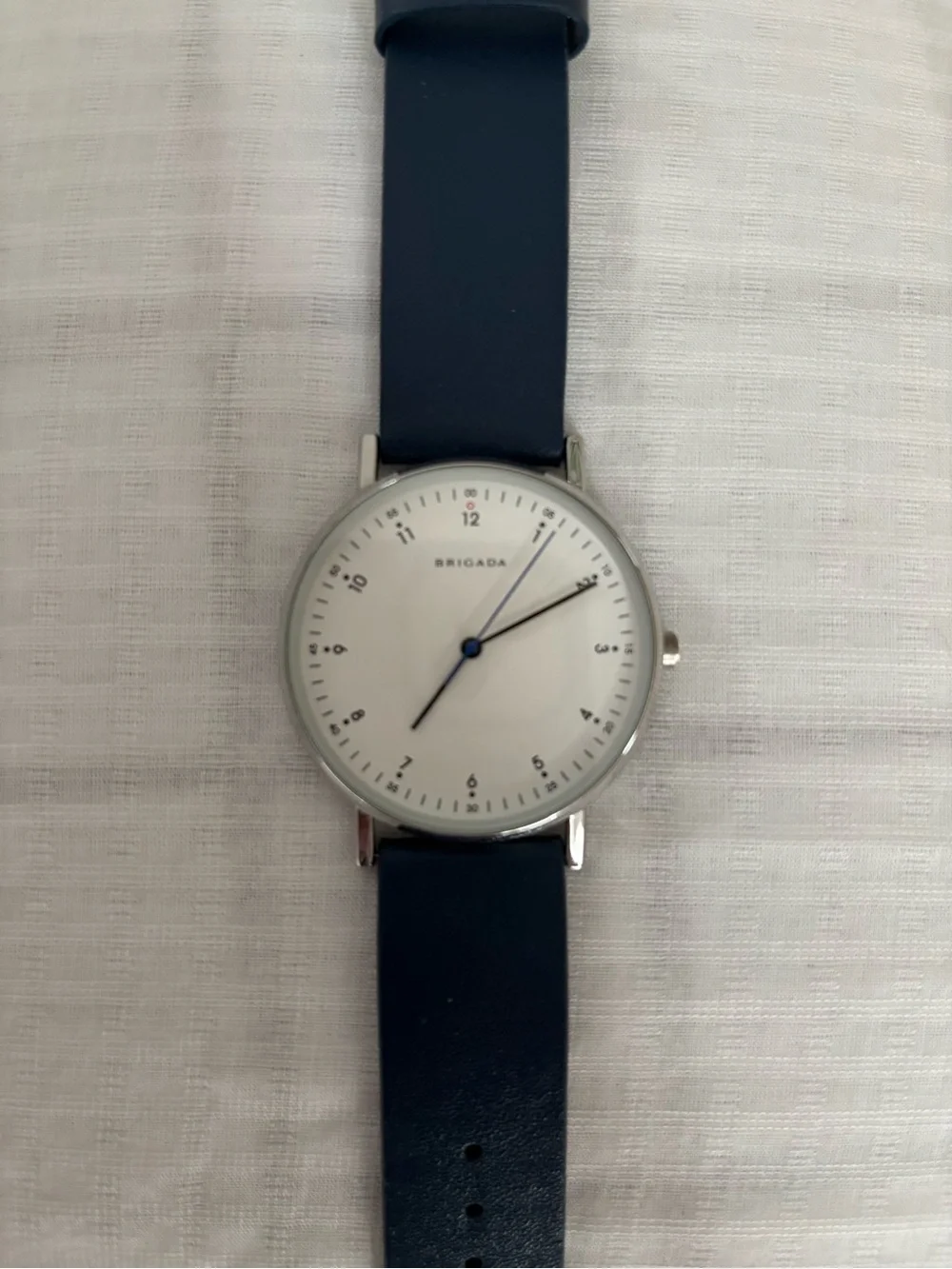 Classic Navy Leather Strap Watch with Silver Case